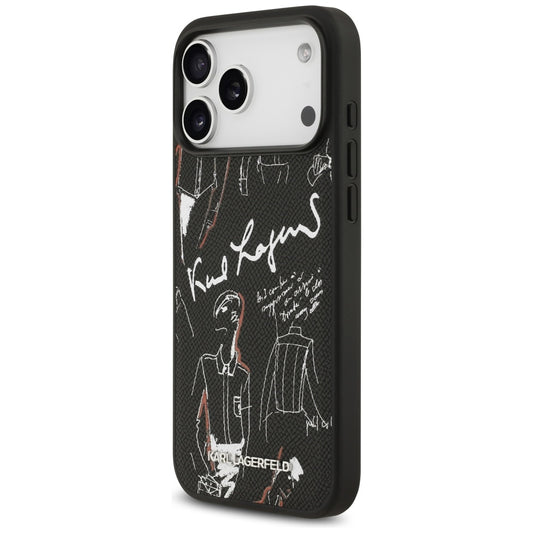 Hülle für Apple iPhone 17 Pro Max, Karl Lagerfeld, Grained Pattern Logo, Schwarz