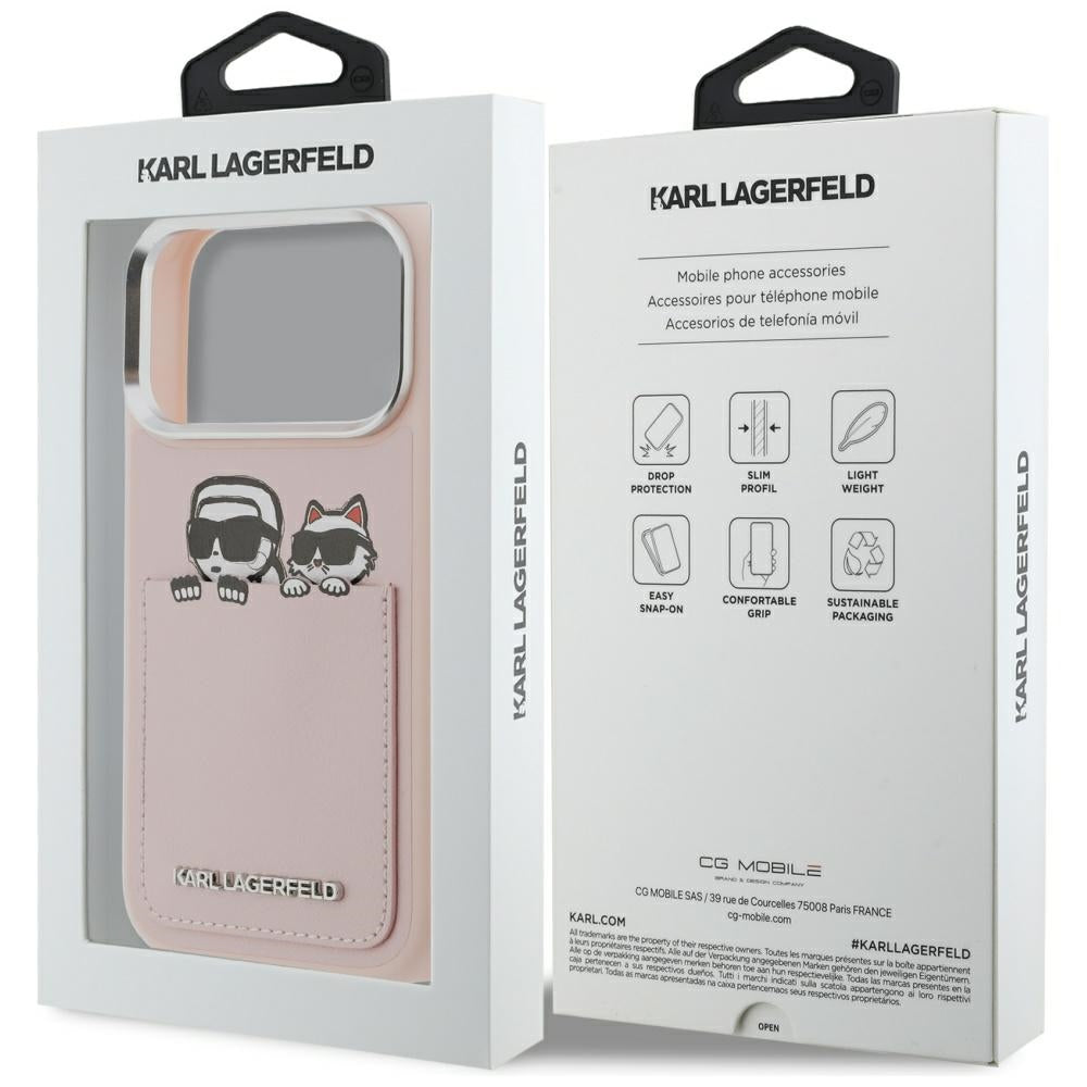 Hülle für Apple iPhone 17 Pro Max, Karl Lagerfeld, Karl & Choupette Print mit Tasche, Rosa