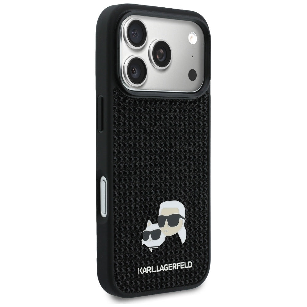 Hülle für Apple iPhone 17 Pro Max, Karl Lagerfeld, Rhinestone Karl & Choupette Pins, Schwarz