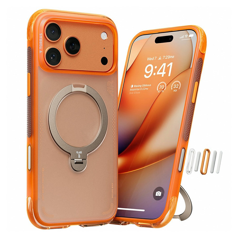MagSafe Case for Apple iPhone 17 Pro, Torras, Ostand Spin Air, Orange