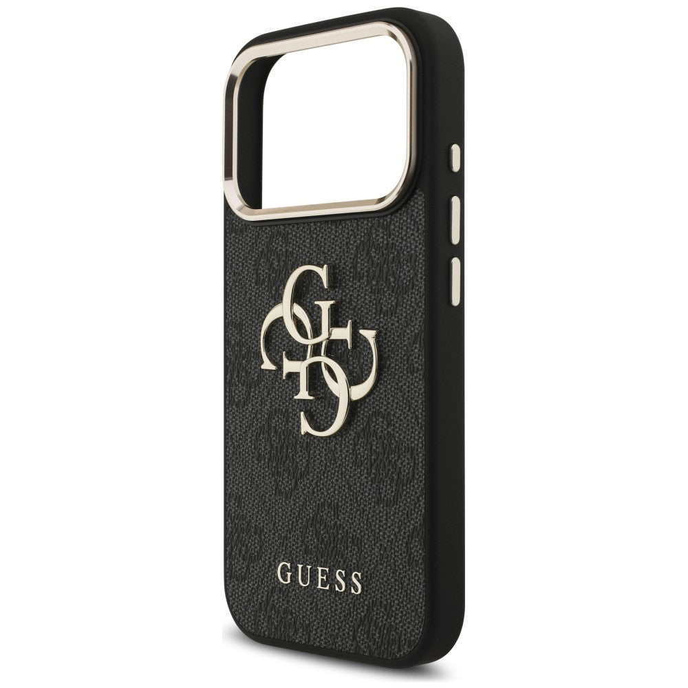 Hülle für Apple iPhone 18 Pro / 17 Pro, Guess, 4G Classic Logo mit Riemen, Schwarz Gold
