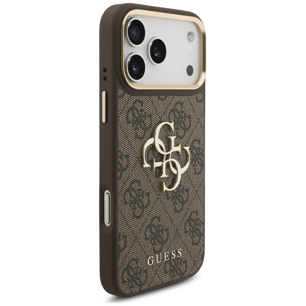 Hülle für Apple iPhone 18 Pro / 17 Pro, Guess, Big 4G Classic Logo & Big Strap Metal Buttons, Braun