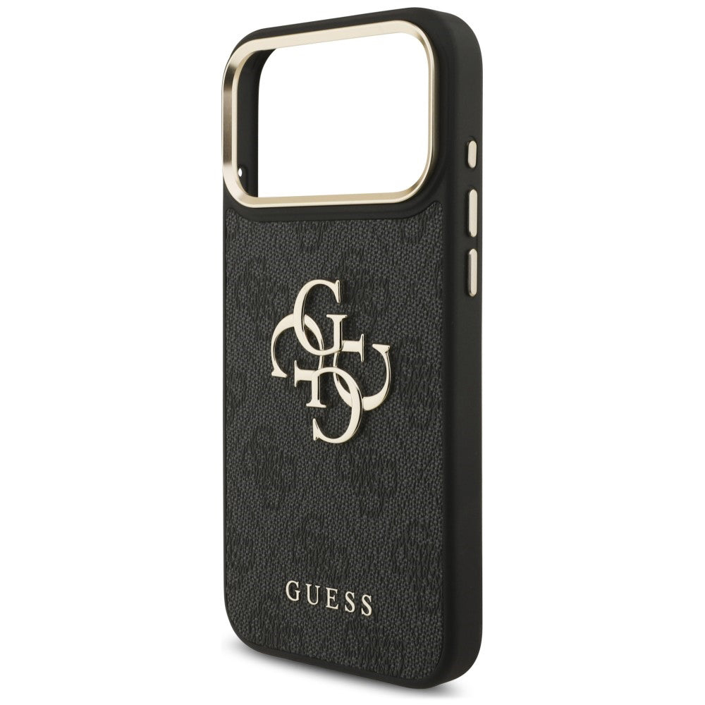 Hülle für Apple iPhone 18 Pro / 17 Pro, Guess, Big 4G Classic Logo & Big Strap Metal Buttons, Schwarz