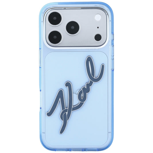 Hülle für Apple iPhone 18 Pro / 17 Pro, Karl Lagerfeld, IML Big Signature Resin Logo und Metallrahmen, Blau