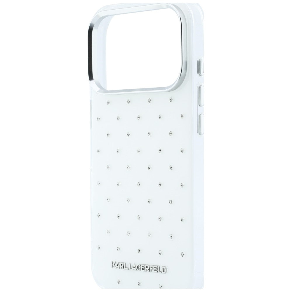 Hülle für Apple iPhone 18 Pro / 17 Pro, Karl Lagerfeld, IML Strasssteine und galvanisiertes Logo, Weiß