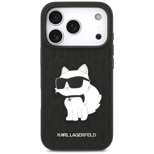 Hülle für Apple iPhone 18 Pro / 17 Pro, Karl Lagerfeld, Saffiano Mono Patch Choupette, Schwarz