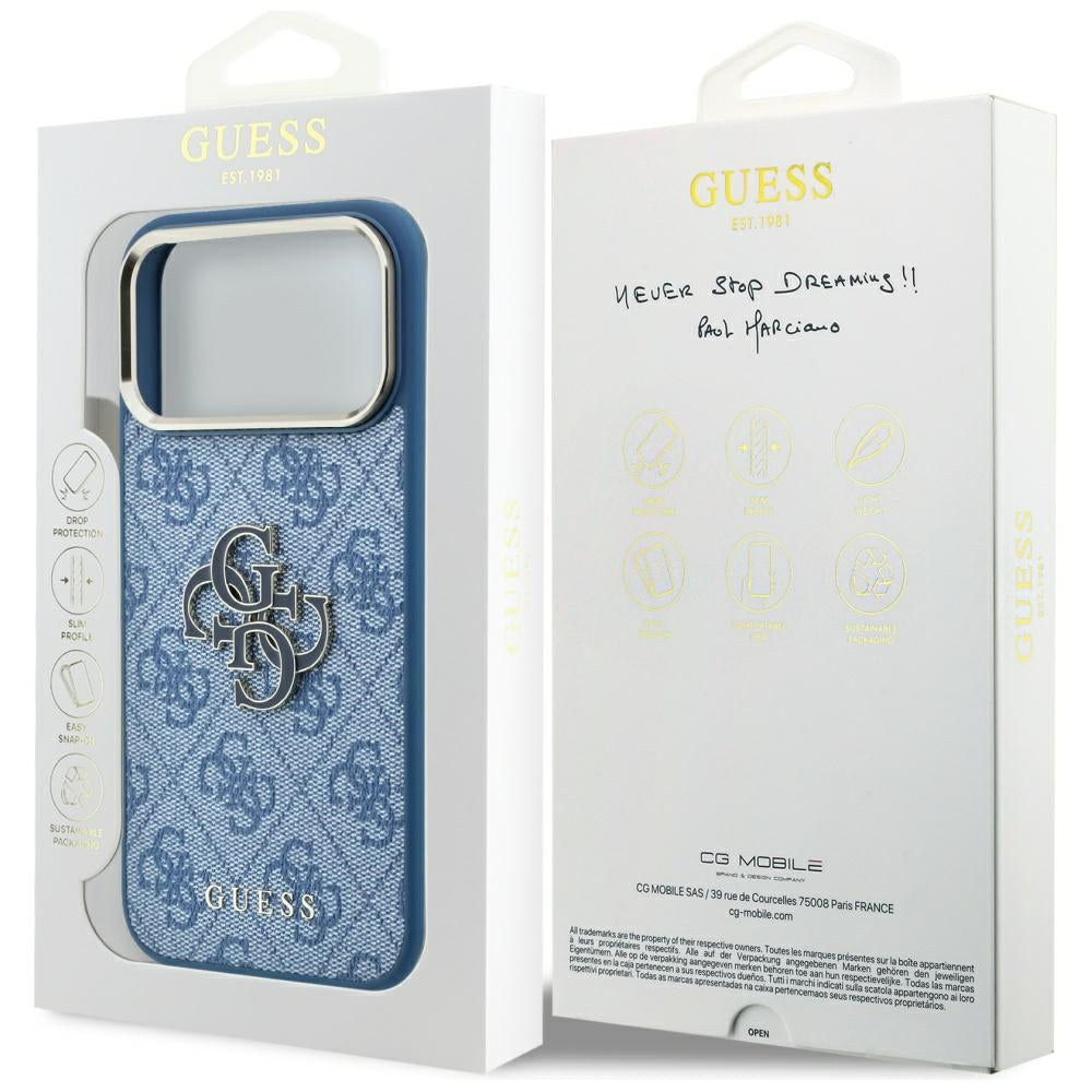 Hülle für Apple iPhone 18 Pro Max / 17 Pro Max, Guess, 4G Big Resin Logo, Blau