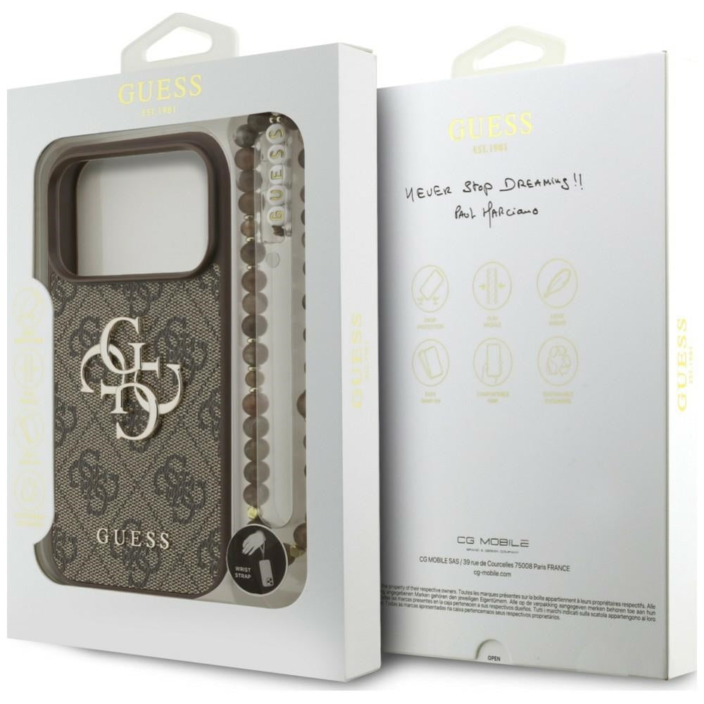 Hülle für Apple iPhone 18 Pro Max / 17 Pro Max, Guess, 4G Classic Logo mit Riemen, Braun