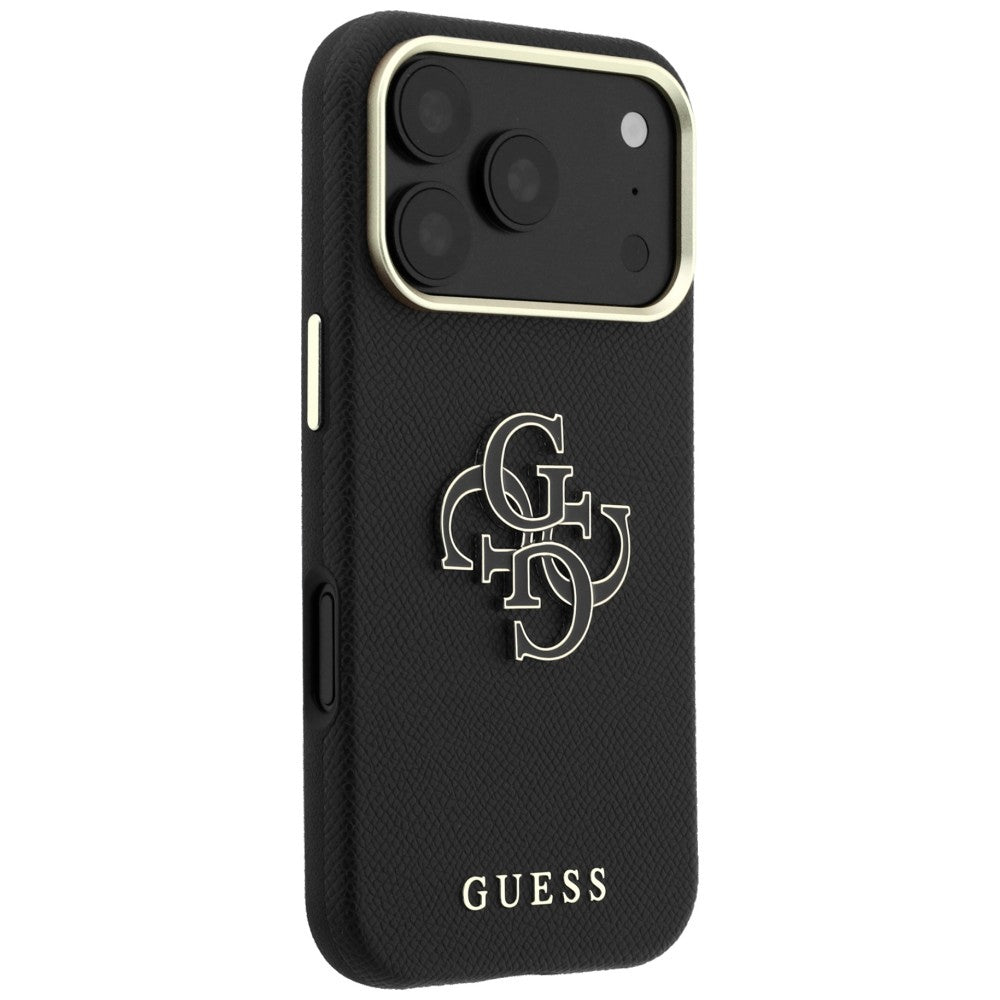 Hülle für Apple iPhone 18 Pro Max / 17 Pro Max, Guess, Geprägtes großes Harzlogo, Schwarz