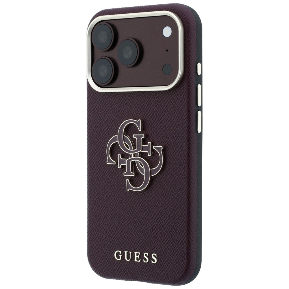Hülle für Apple iPhone 18 Pro Max / 17 Pro Max, Guess, Genarbtes großes Harzlogo, Weinrot