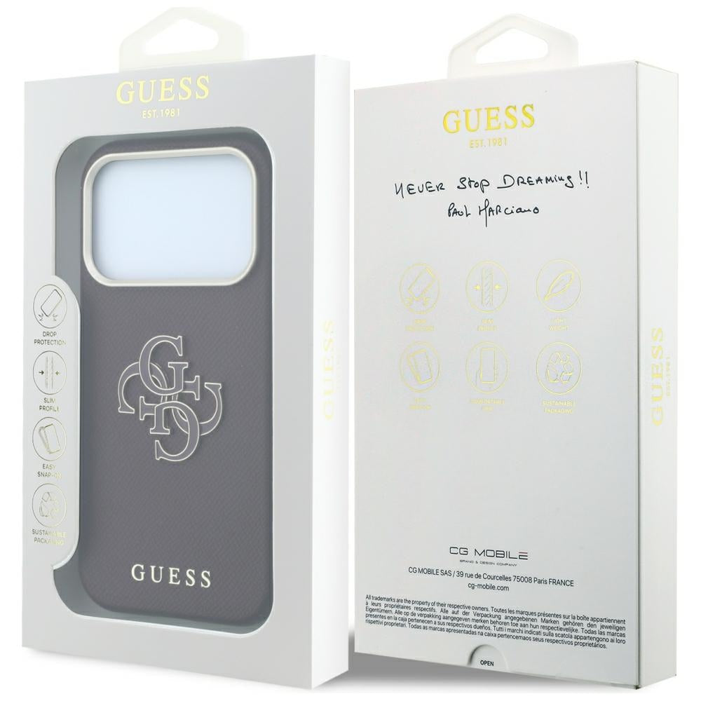 Hülle für Apple iPhone 18 Pro Max / 17 Pro Max, Guess, Genarbtes großes Harzlogo, Weinrot