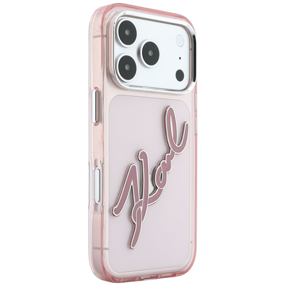 Hülle für Apple iPhone 18 Pro Max / 17 Pro Max, Karl Lagerfeld, IML Big Signature Resin Logo Metallrahmen, Rosa