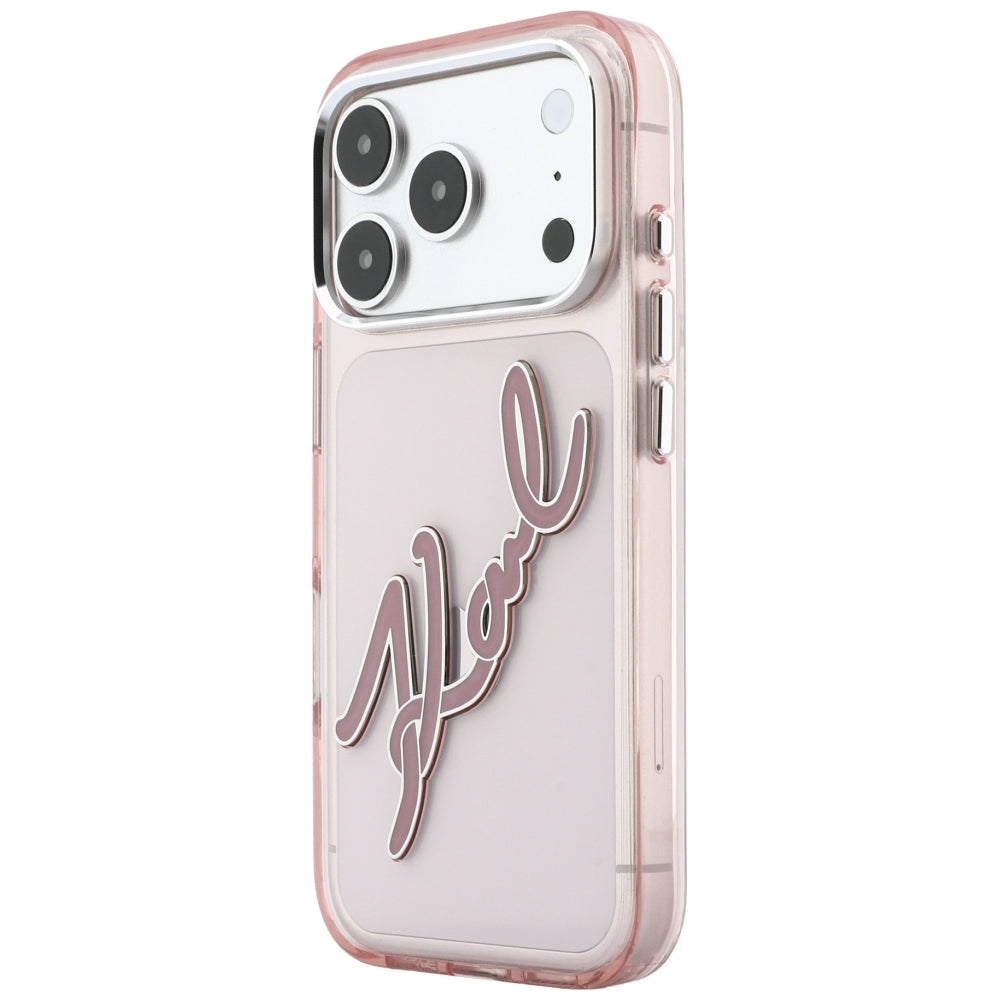 Hülle für Apple iPhone 18 Pro Max / 17 Pro Max, Karl Lagerfeld, IML Big Signature Resin Logo Metallrahmen, Rosa