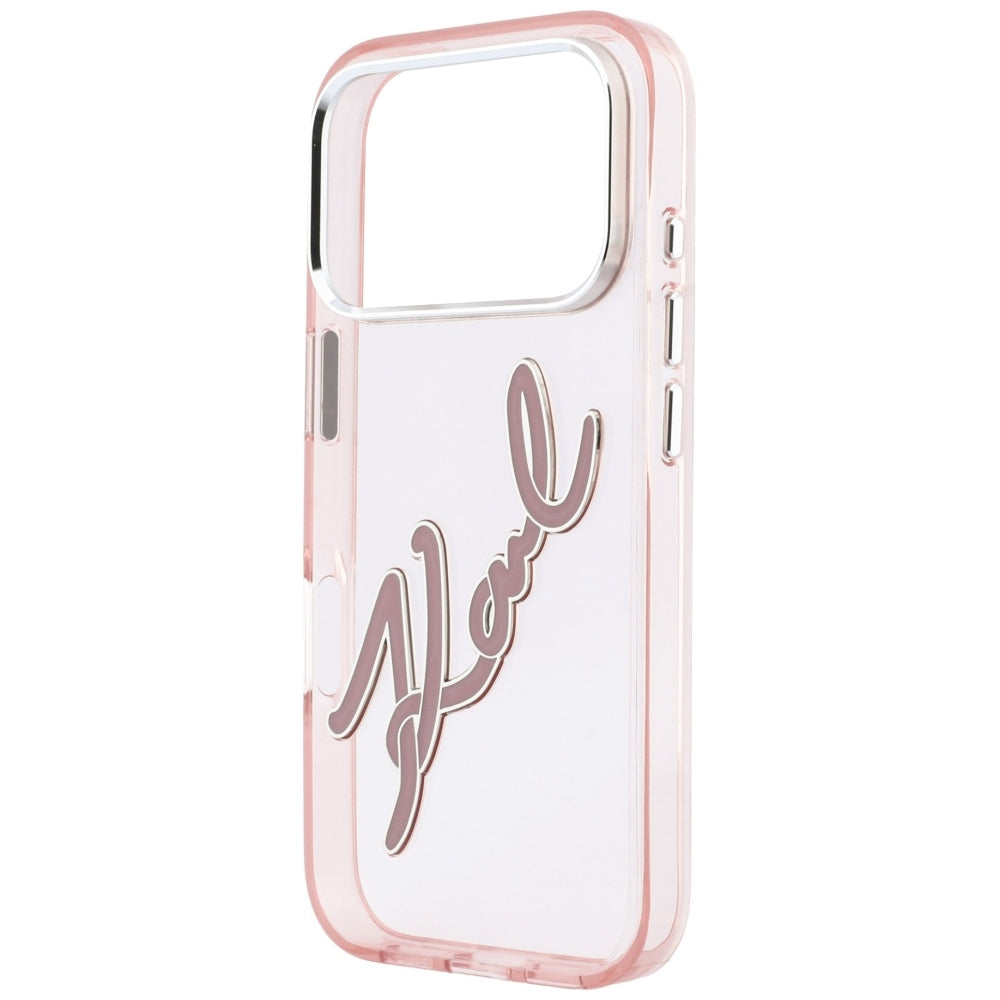 Hülle für Apple iPhone 18 Pro Max / 17 Pro Max, Karl Lagerfeld, IML Big Signature Resin Logo Metallrahmen, Rosa