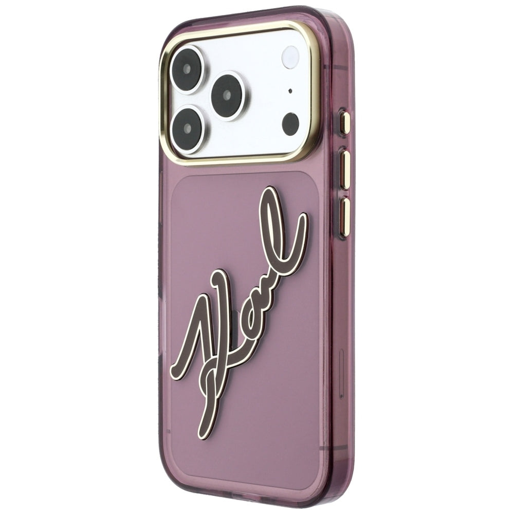 Hülle für Apple iPhone 18 Pro Max / 17 Pro Max, Karl Lagerfeld, IML Big Signature Resin Logo Metallrahmen, Weinrot