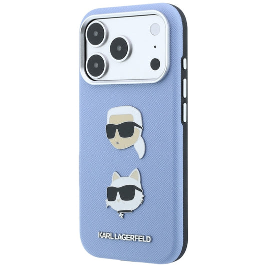 Hülle für Apple iPhone 18 Pro Max / 17 Pro Max, Karl Lagerfeld, Saffiano mit Karl & Choupette Kopf-Pin und Logo, Blau
