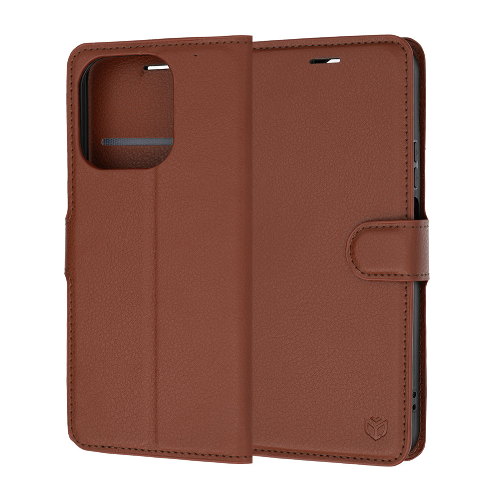Hülle für Honor 600 Smart, Techsuit, Leder-Folio, Braun