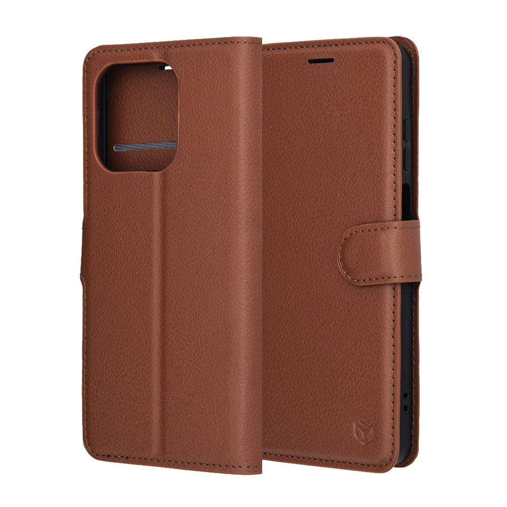 Hülle für Honor X5c Plus, Techsuit, Leder Folio, Braun