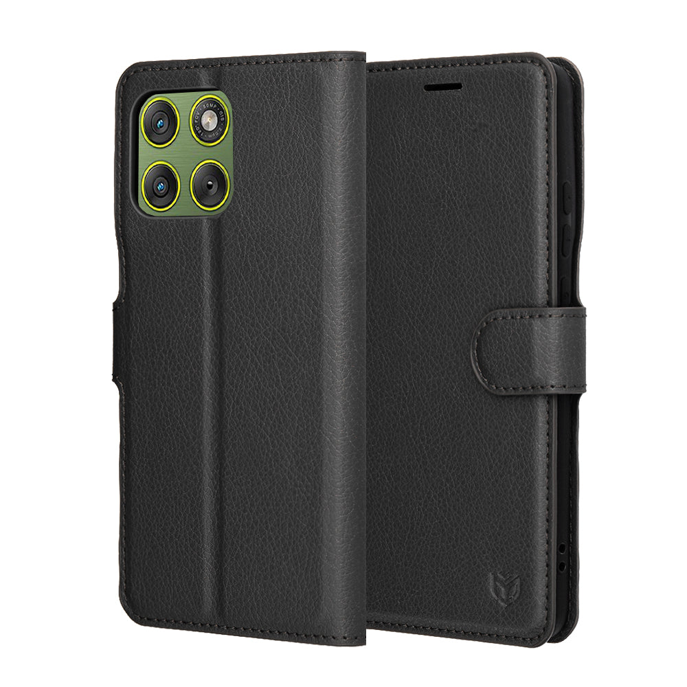 Hülle für Motorola Edge 70, Techsuit, Leather Folio, Schwarz