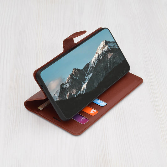 Hülle für Samsung Galaxy S24+ S926, Techsuit, Leder-Folio, Braun