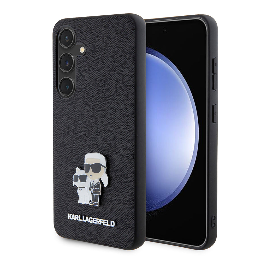 Case for Samsung Galaxy S24 S921, Karl Lagerfeld, Saffiano Karl & Choupette Metal, Black