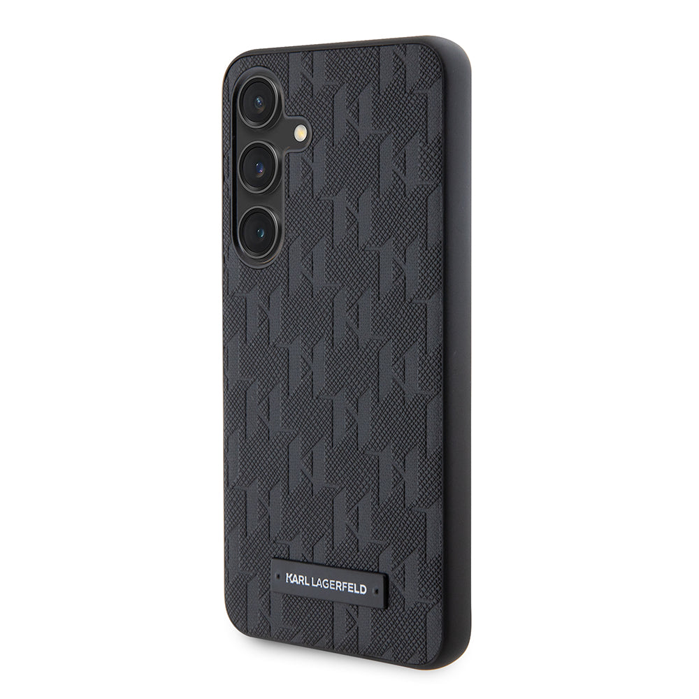 Hülle für Samsung Galaxy S24 S921, Karl Lagerfeld, Saffiano Mono Metal Logo, Schwarz