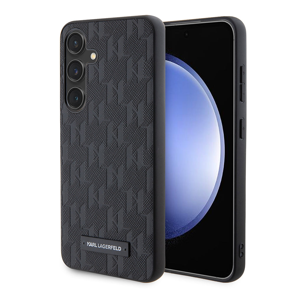 Hülle für Samsung Galaxy S24 S921, Karl Lagerfeld, Saffiano Mono Metal Logo, Schwarz