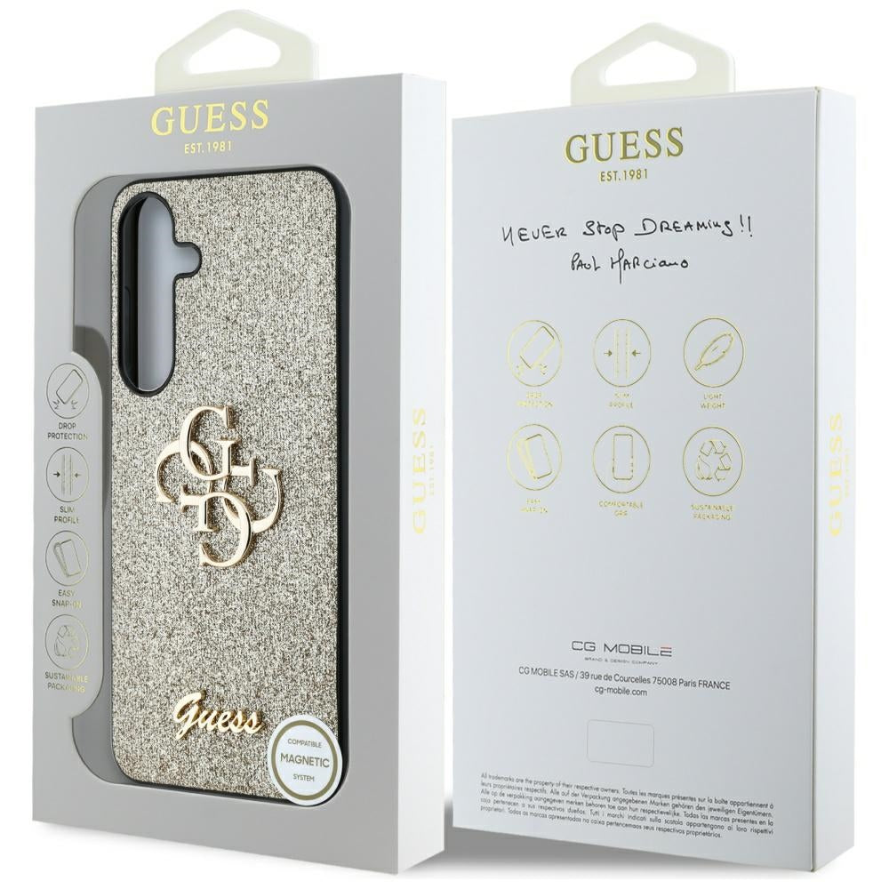 Hülle für Samsung Galaxy S25 S931, Guess, Glitter Big 4G Script, Gold
