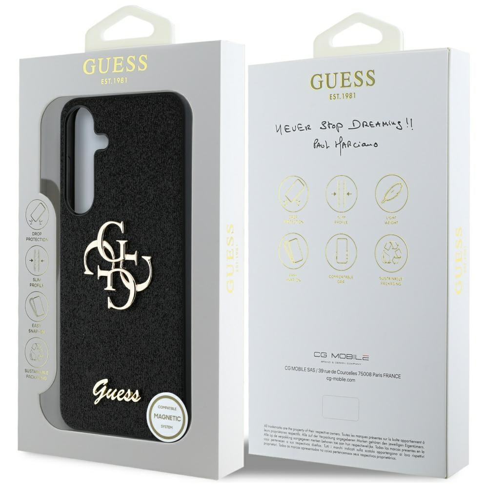 Hülle für Samsung Galaxy S25 S931, Guess, Glitter Big 4G Script, Schwarz