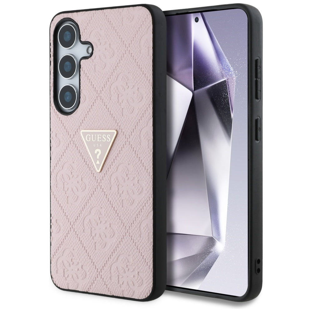 Hülle für Samsung Galaxy S25 S931, Guess, Grained Hot Stamp 4G Triangle, Rosa