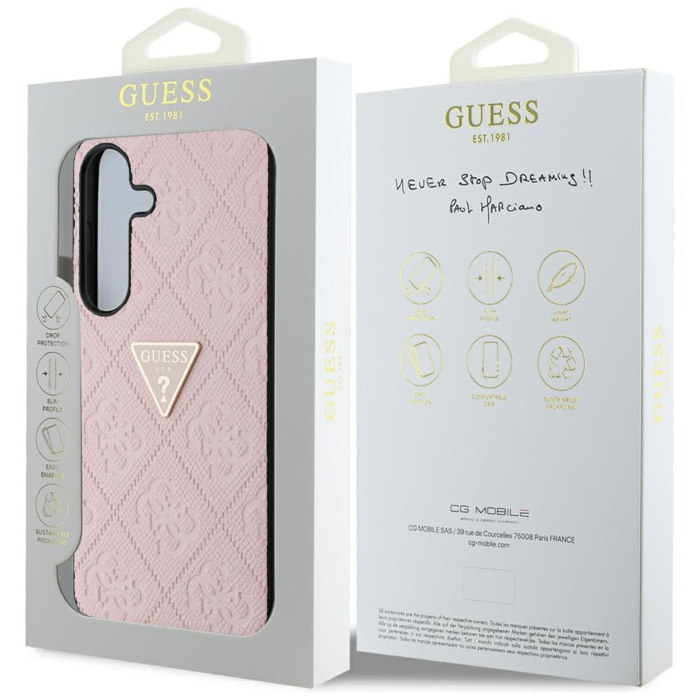 Hülle für Samsung Galaxy S25 S931, Guess, Grained Hot Stamp 4G Triangle, Rosa