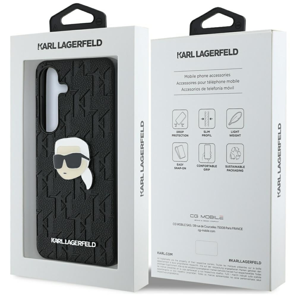 Hülle für Samsung Galaxy S25 S931, Karl Lagerfeld, Monogram Karl's Head, Schwarz