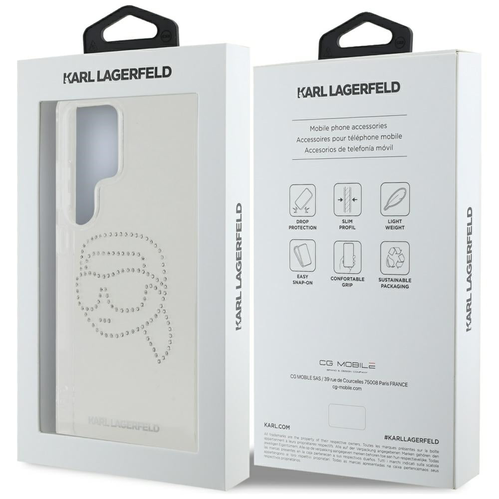 Hülle für Samsung Galaxy S25 Ultra S938, Karl Lagerfeld, IML Rhinestones Karl's Head, Transparent