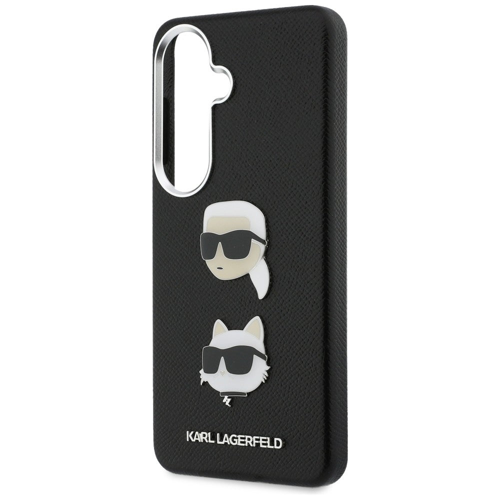 Hülle für Samsung Galaxy S26 S942, Karl Lagerfeld, Saffiano Karl & Choupette's Head Pin, Schwarz