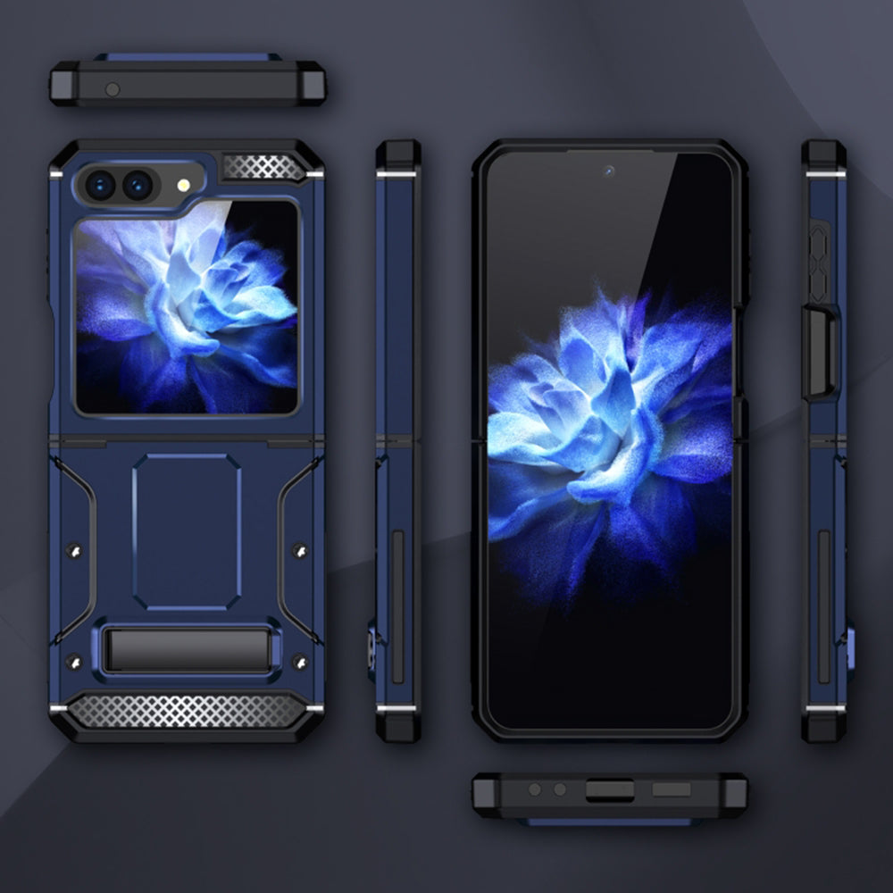 Hülle für Samsung Galaxy Z Flip5 F731, Techsuit, Hybrid Armor Kickstand, Blau