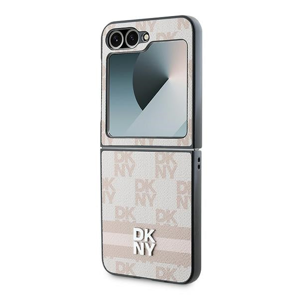 Case for Samsung Galaxy Z Flip7 FE F761 / Z Flip6 F741, DKNY, Chequered Pattern Printed Stripes, Pink