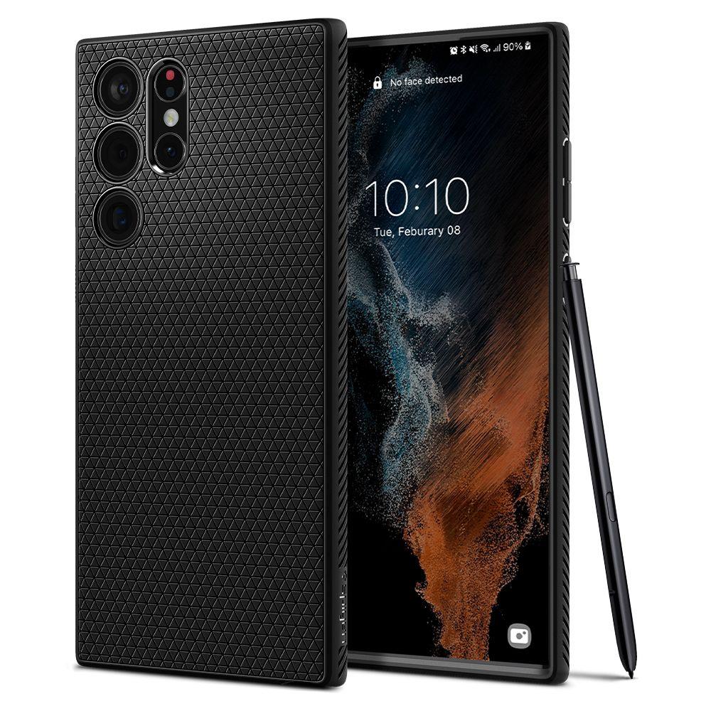 Spigen Liquid Air Matte Hülle für Samsung Galaxy S22 Ultra 5G | Schwarz | MIL-STD