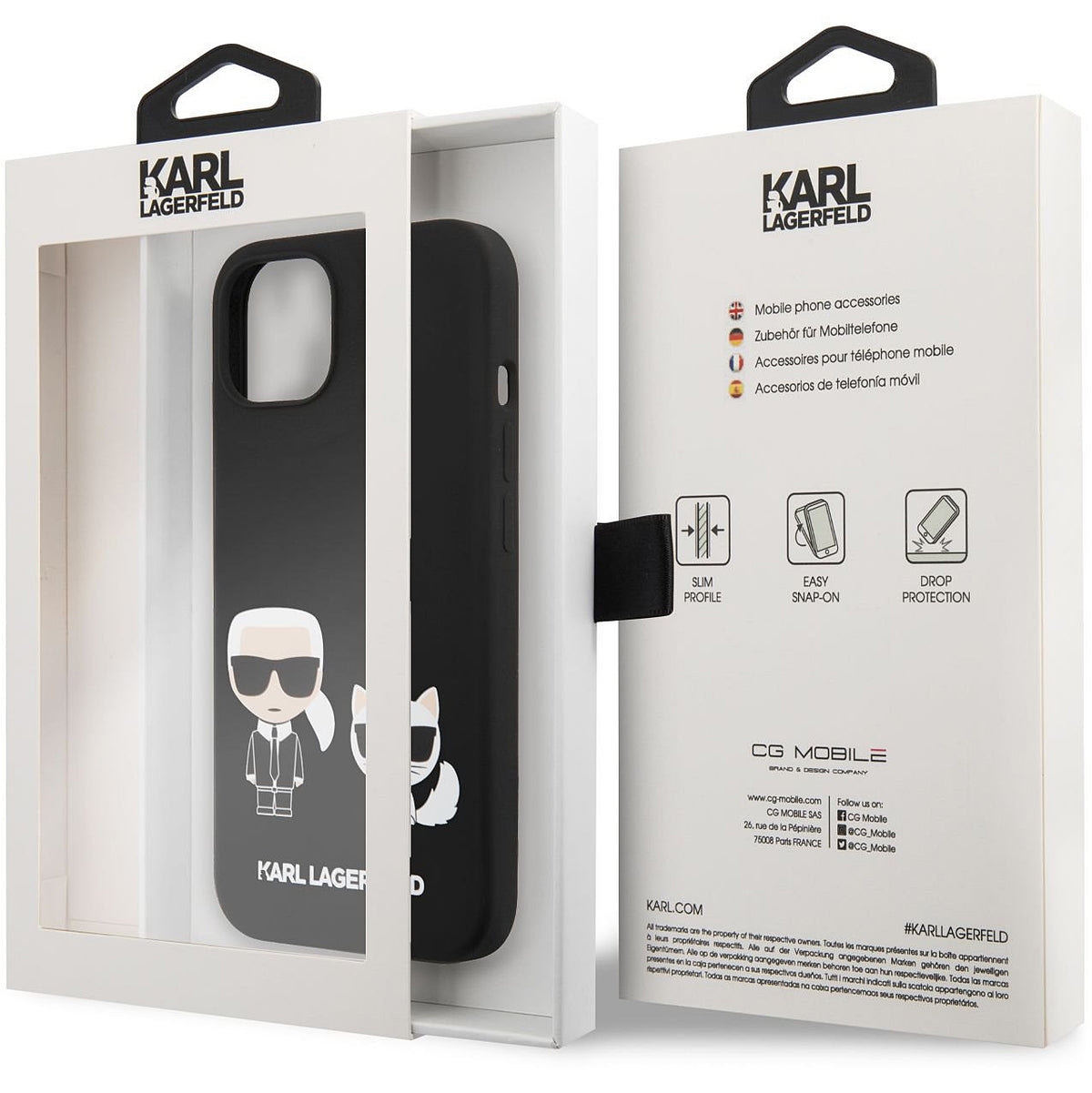 MagSafe Hülle für Apple iPhone 14 Plus, Karl Lagerfeld, Silikon Karl & Choupette, Schwarz