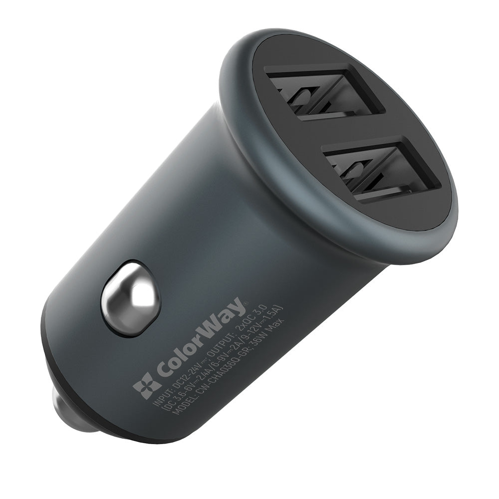 Auto-Ladegerät ColorWay, 36W, 3A, 2 x USB-A, Grau