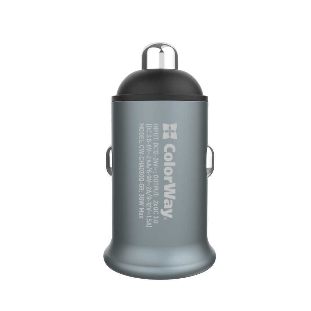 Auto-Ladegerät ColorWay, 36W, 3A, 2 x USB-A, Grau