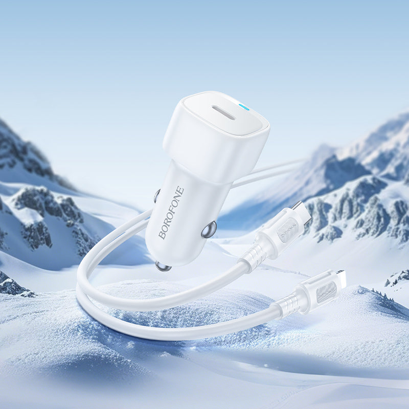 KFZ-Ladegerät mit Lightning-Kabel Borofone BZ34B Cloud, 20W, 3A, 1 x USB-A - 1 x USB-C, Weiß