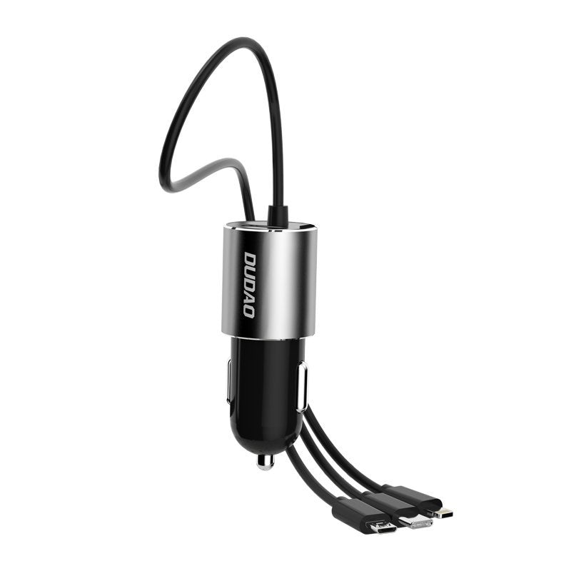 Auto-Ladegerät mit Lightning / microUSB / USB-C Kabel Dudao R5ProN, 17W, 3,4A, 1 x USB-A, Schwarz