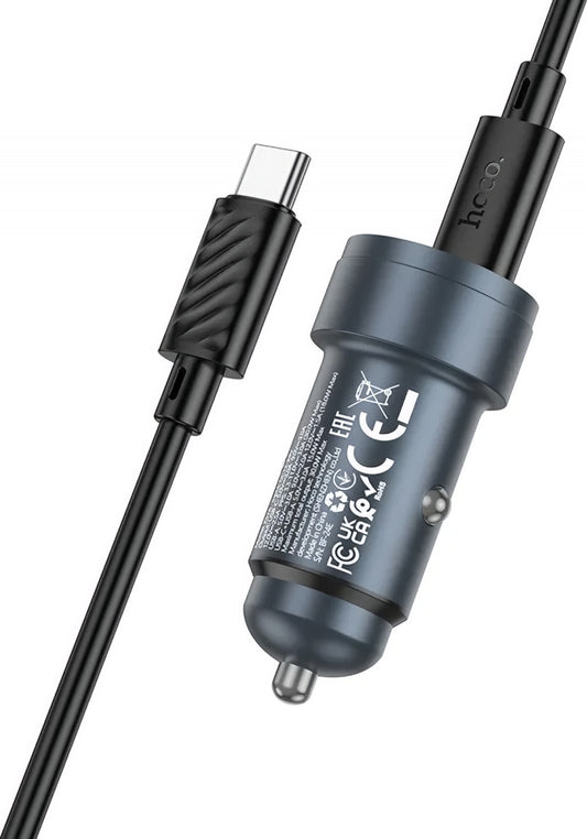 Auto-Ladegerät mit USB-C Kabel HOCO Z57A, 30W, 3A, 1 x USB-A - 1 x USB-C, Grau