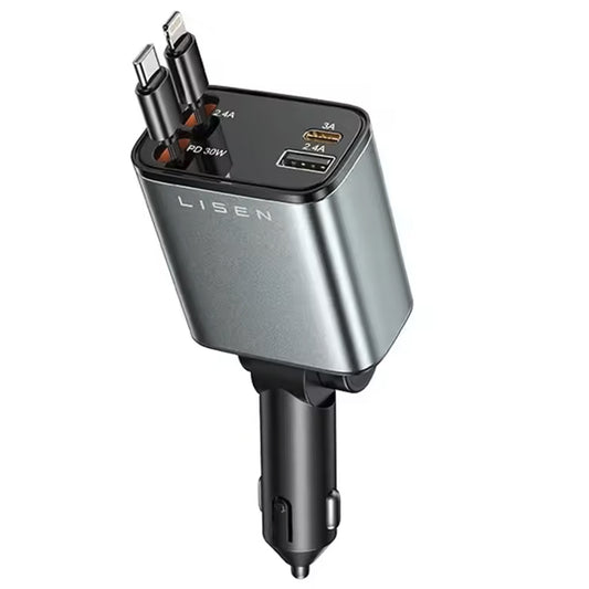 Auto-Ladegerät mit USB-C / Lightning Kabel Lisen, 69W, 3A, 1 x USB-A - 1 x USB-C, Schwarz YL0224040031