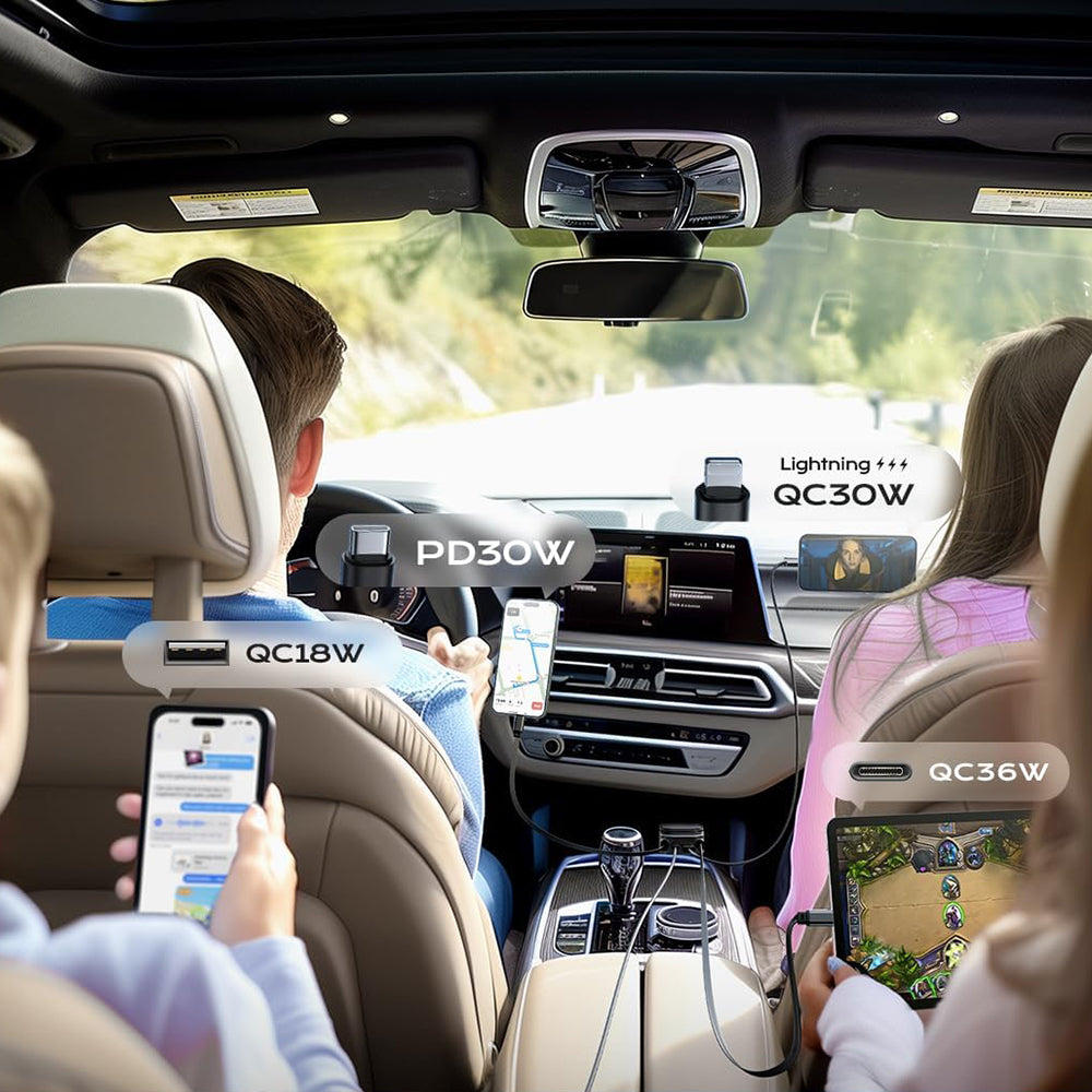 Auto-Ladegerät mit USB-C / Lightning Lisen Display, 96W, 3A, 1 x USB-A - 1 x USB-C, Schwarz YL0224080017