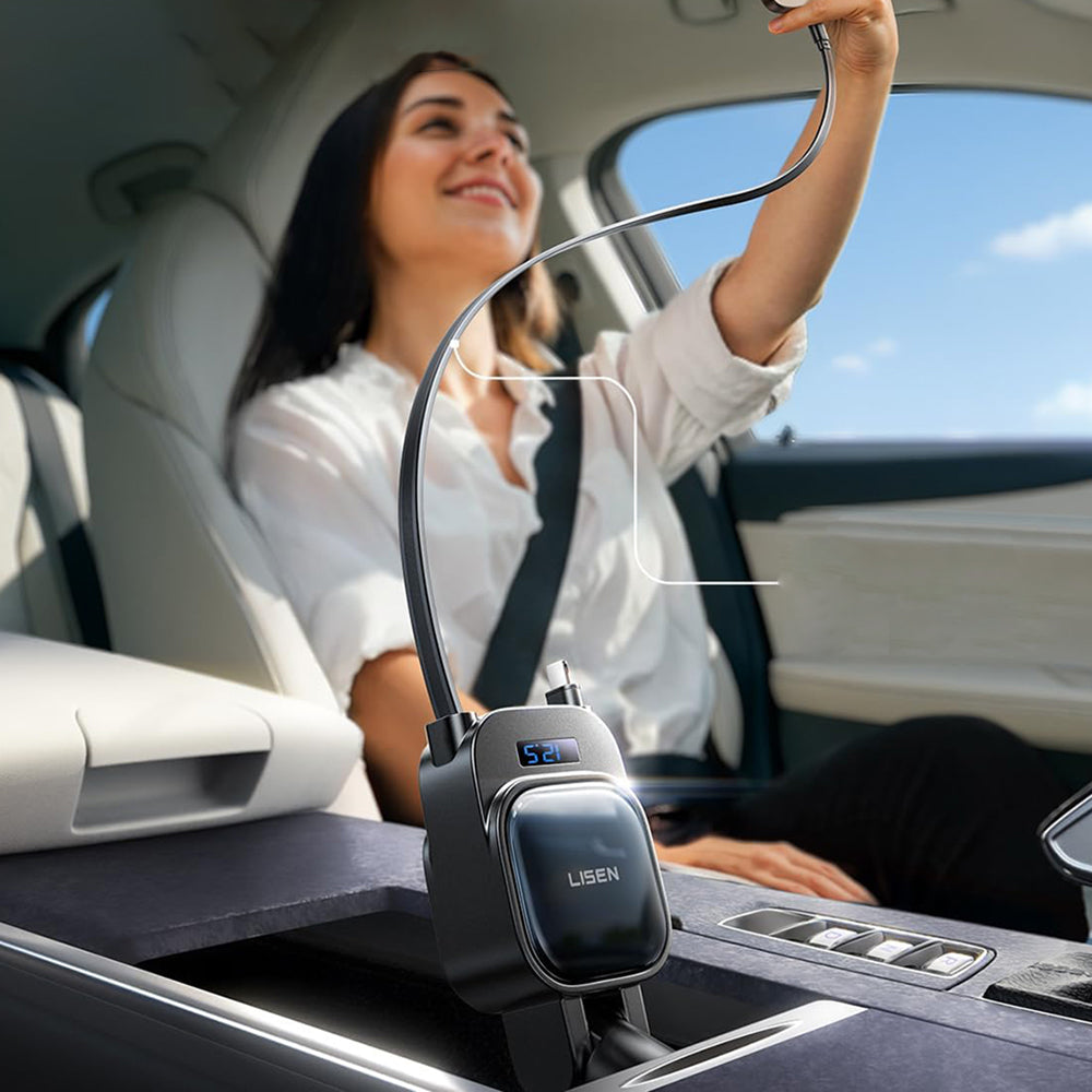 Auto-Ladegerät mit USB-C / Lightning Lisen Display, 96W, 3A, 1 x USB-A - 1 x USB-C, Schwarz YL0224080017