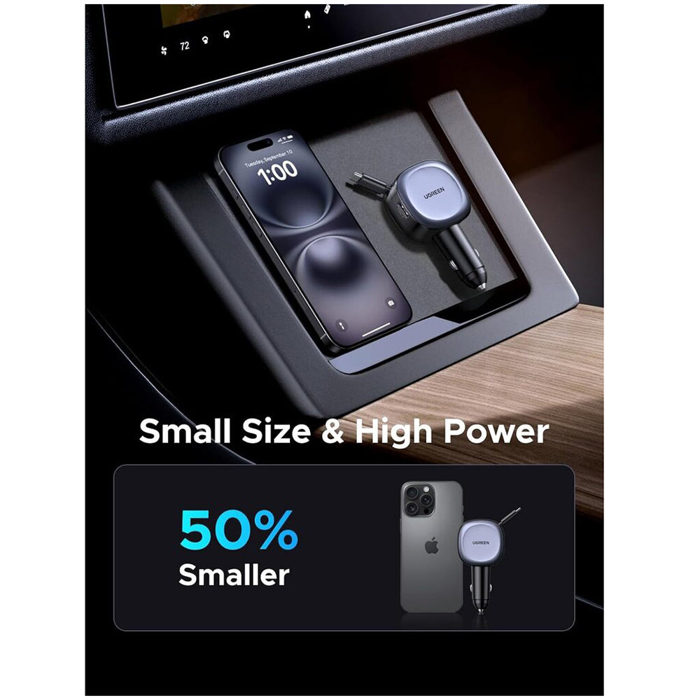 KFZ-Ladegerät mit USB-C Kabel UGREEN EC601, 75W, 3A, 1 x USB-A - 1 x USB-C, Grau
