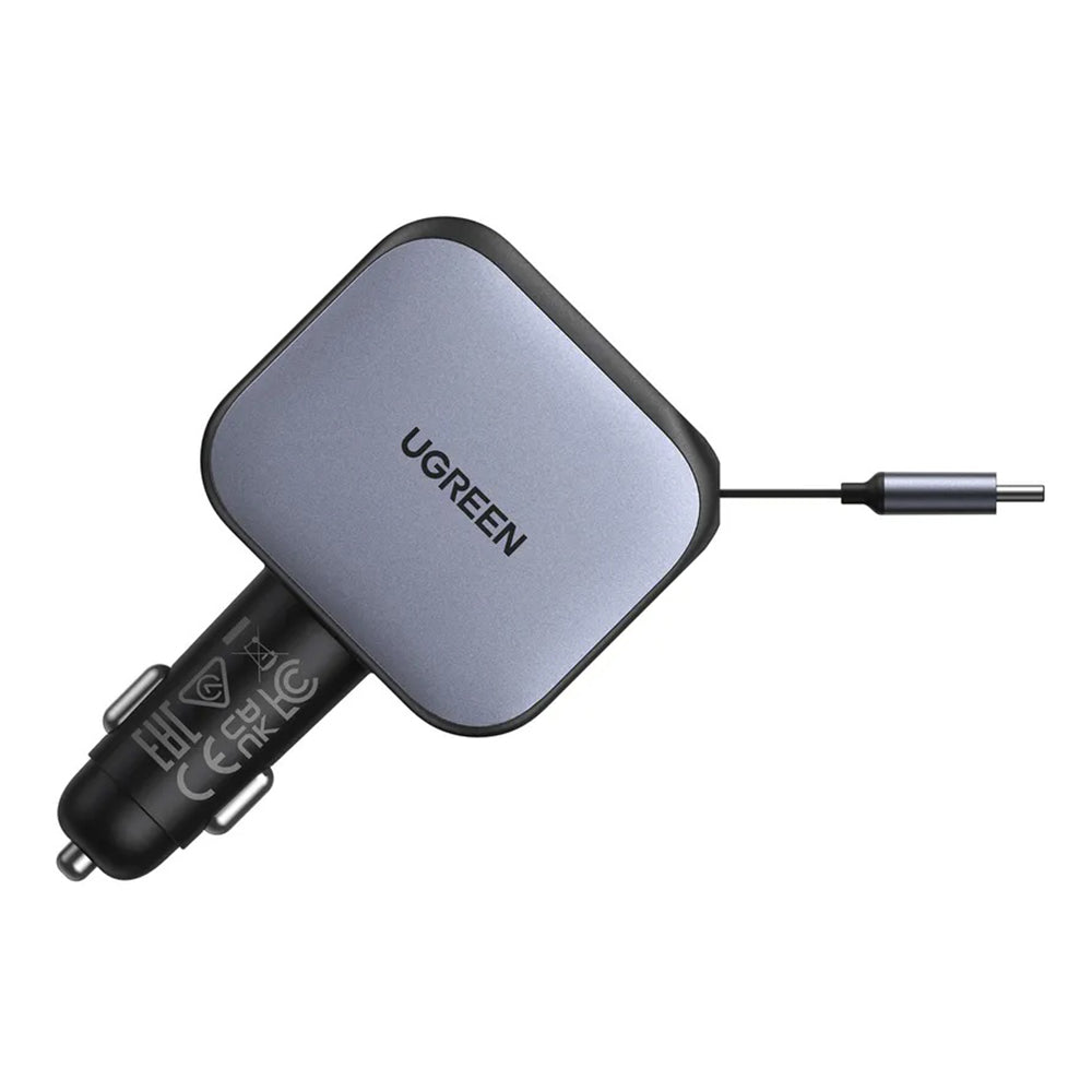 Auto-Ladegerät mit USB-C Kabel UGREEN EC604 (55910B) Nexode, 145W, 1 x USB-A - 2 x USB-C, Schwarz