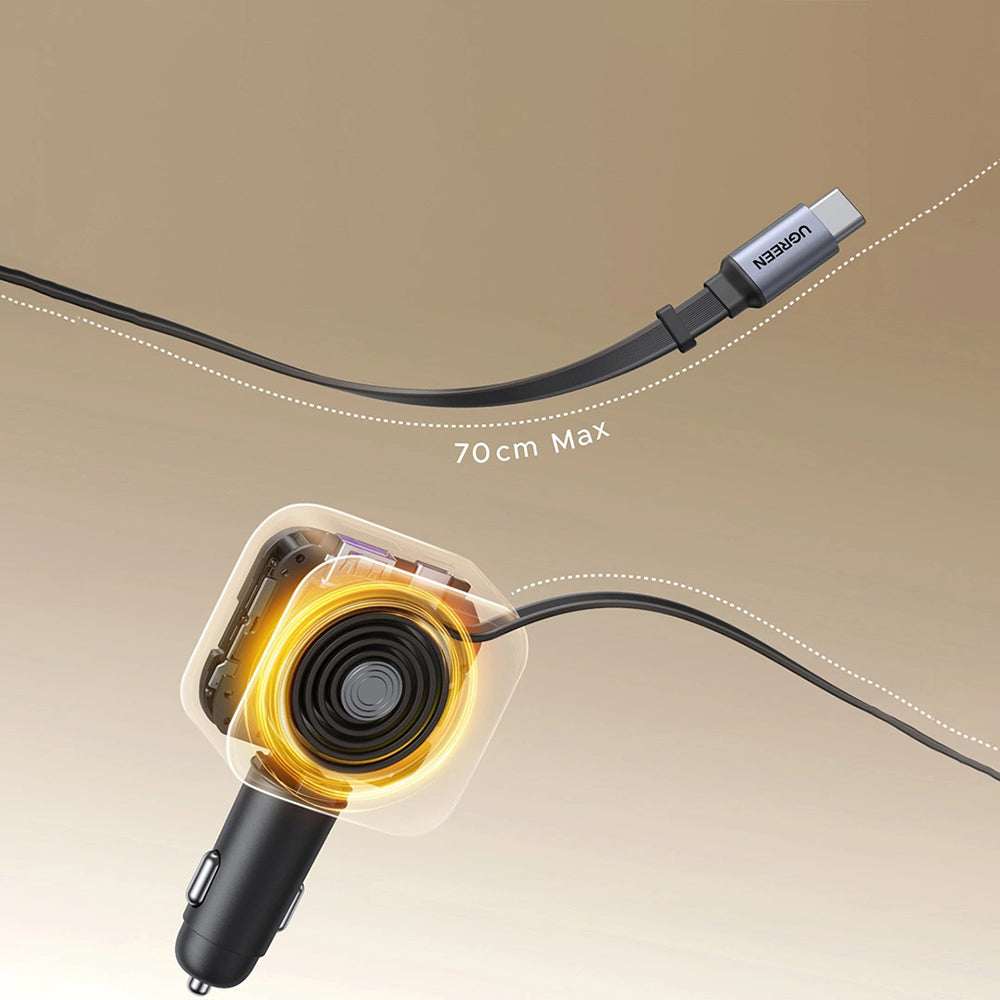 Auto-Ladegerät mit USB-C Kabel UGREEN EC604 (55910B) Nexode, 145W, 1 x USB-A - 2 x USB-C, Schwarz