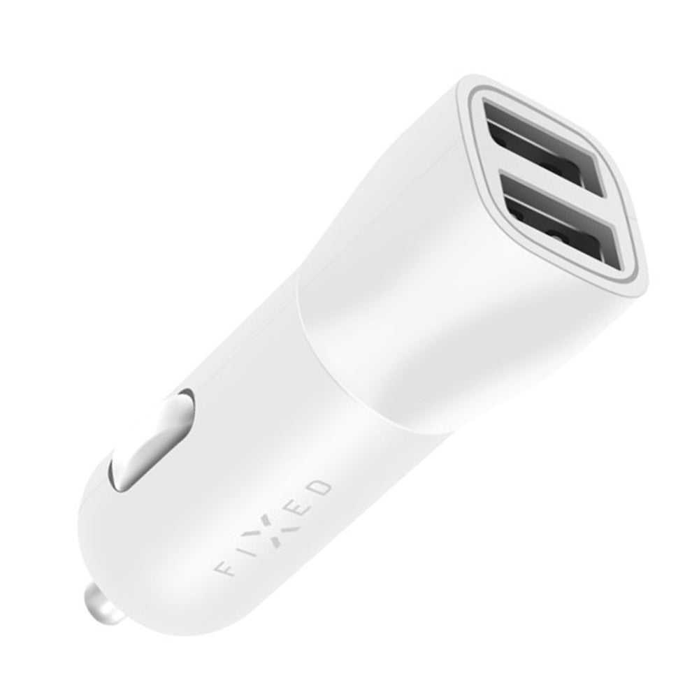 Fixed Auto Charger, 15.5W, 3A, 2 x USB-A, White